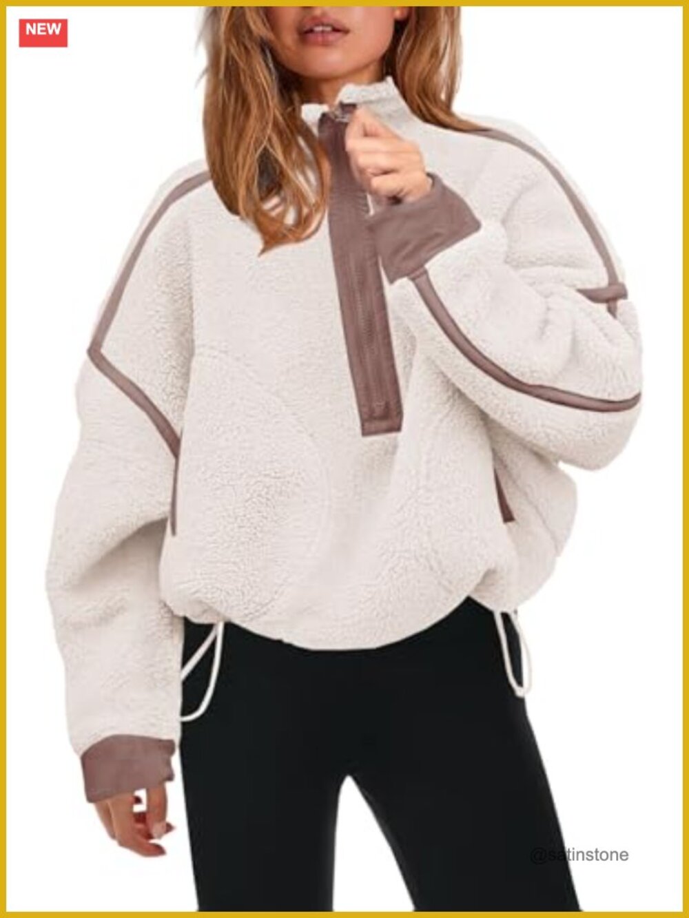 Womens Half Zip Fleece Pullover Sherpa Jacket Long Sleeve Zip Pockets